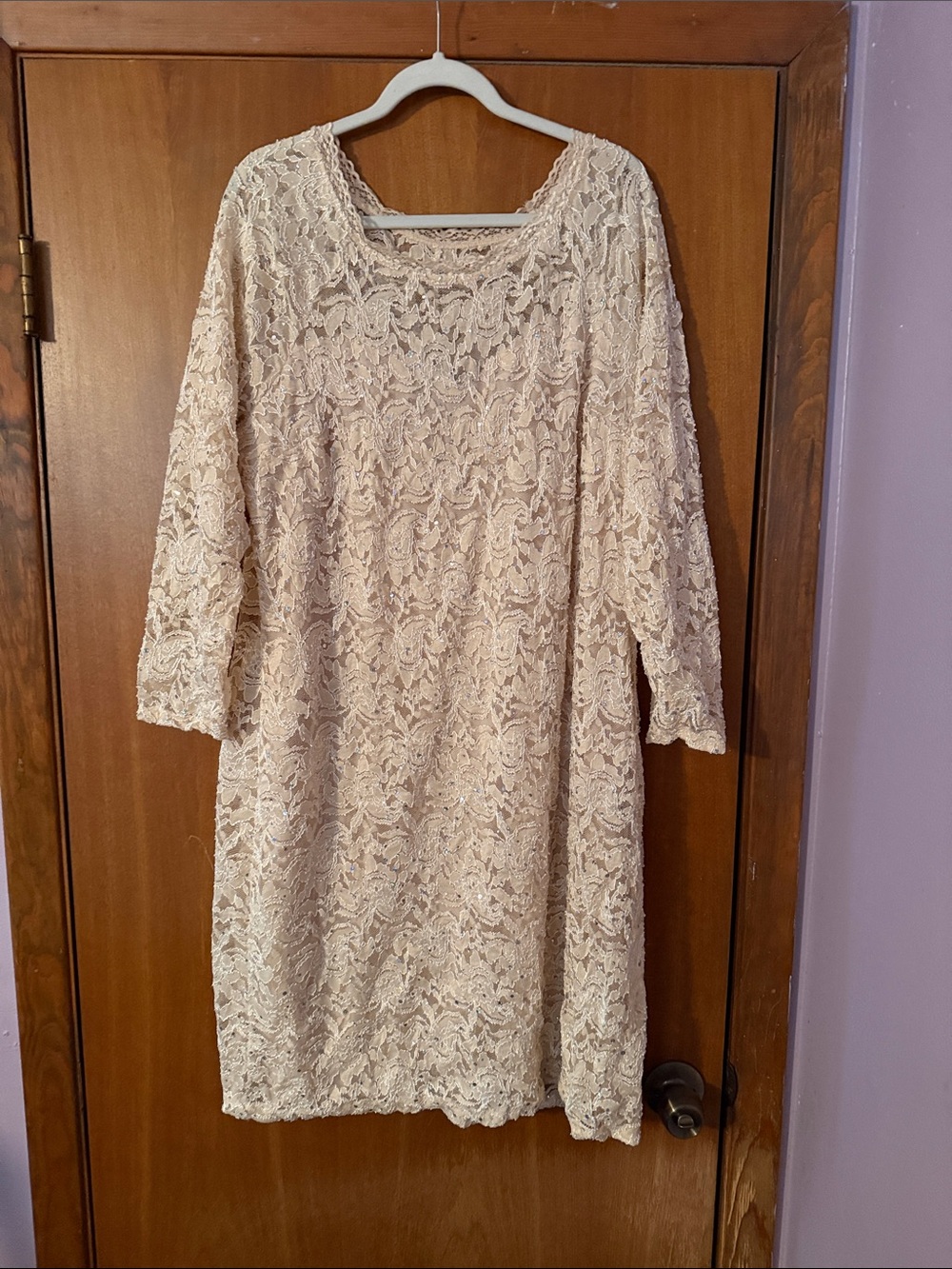 Lace Overlay Women's Dress in Cream - Elegant Scoop Neck